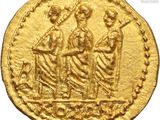 an image of a gold coin with a woman and two men