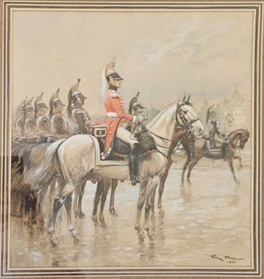 a painting of a man in uniform riding on a horse