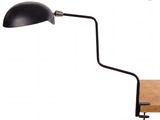 a black desk lamp with a wooden base and a black shade