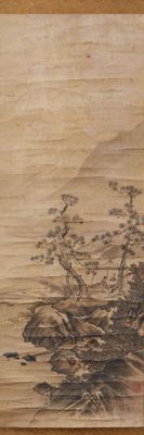 JAPON - XIXe siècle Encre sur papier, lettrés dans un pavill…