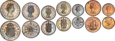 an image of a row of coins with different faces on them