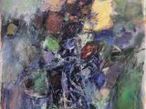 an oil painting of flowers in a vase on a table