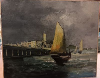 Ecole Française (début XXè) "Voiliers rentrant au port", hui…