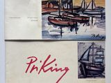 two postcards with pictures of boats and a boat in the water