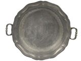 a silver tray with a handle on a white background