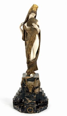 an image of a statue of a woman holding a fan