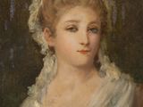un tableau représentant une femme en robe blanche et coiffe