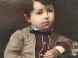 painting of a young boy in a suit and bow tie holding a flower