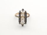 an image of a gold ring with pearls and diamonds