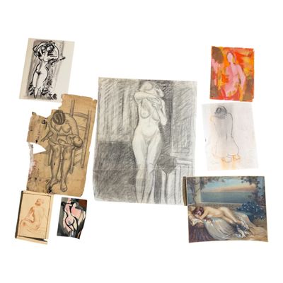 many different pictures of a woman on a white surface