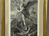 an old picture of a painting of a man holding a sword