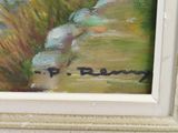 a painting of a stream running through a field