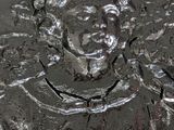 a close up of a statue of a man in mud