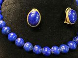 necklace and earring set with lapistone beads and gold accents