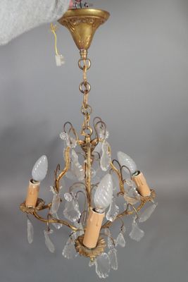 Lustre cage à pampilles en laiton et bronze à quatre bras de…