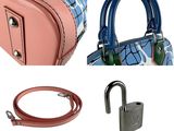 three different types of luggage and a padlock on a white background