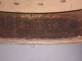 a close up of a wooden box with a label on it