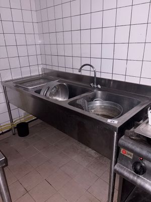 a kitchen with a sink and a stove in it