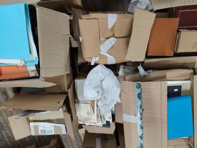 a pile of boxes that are stacked on top of each other