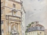 a picture of a painting of a building on the street