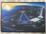 une photo d'un tableau représentant un avion volant dans le ciel