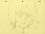 drawing of a man with long hair and a tie on a piece of paper
