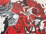 peinture murale représentant une femme et un homme sur un skateboard
