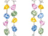 une paire de boucles d'oreilles en saphirs multicolores et diamants