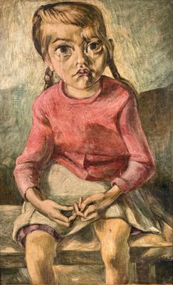 an image of a painting of a little girl sitting on a bench