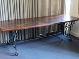 a table that is sitting in front of a radiator