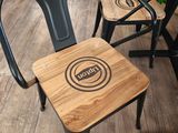 two chairs and a table in a restaurant