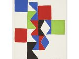 an image of a painting of squares and triangles on a white background