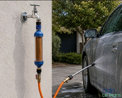 a hose attached to the side of a car with a hose attached to the side of the car