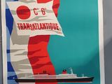a poster on the wall of a train station with a picture of a ship on it