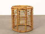 an image of a round rattan stool with a wooden base