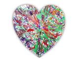 painting of a heart with paint splatters on it on a white background