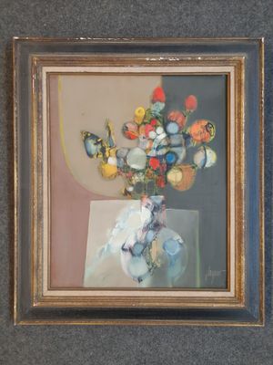 une image d'un tableau représentant un vase contenant des fleurs
