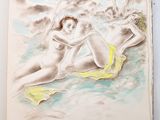 drawing of two women in bathing suits laying on a beach