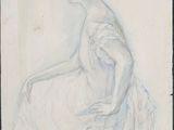 l'image d'un dessin représentant une femme en robe blanche