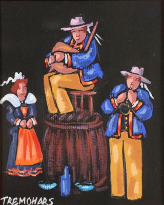 un tableau représentant un homme assis sur un tonneau