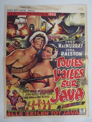 une vieille affiche de cinéma représentant un homme et une femme en bikini