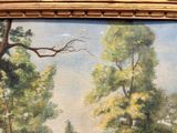 a picture of a painting of a man riding a horse in the woods