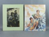 two paintings of a man and a woman sitting next to each other