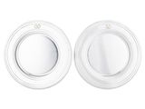 une paire de miroirs ronds blancs sur fond blanc