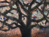 a painting of a tree that is in the middle of a field