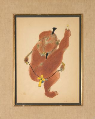 an image of a painting of a monkey holding a key in it ' s mouth