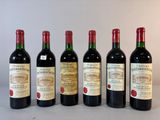 six bouteilles de vin sont alignées sur une table