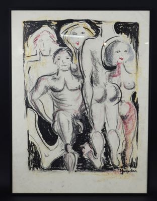 an image of a black and white drawing of two nudes
