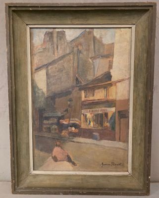 une image représentant un tableau où l'on voit un homme assis sur un trottoir