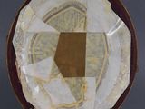 an image of a plate with a brown and white design on it